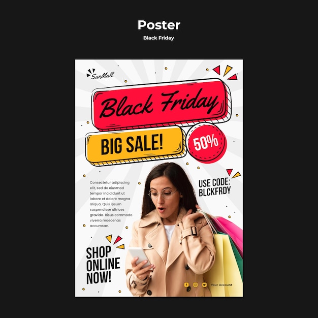 Free PSD vertical poster template for black friday sale