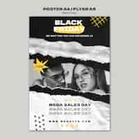 Free PSD vertical poster template for black friday sales with torn paper texture