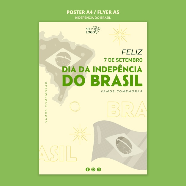 Free PSD vertical poster template for brazil independence day celebration