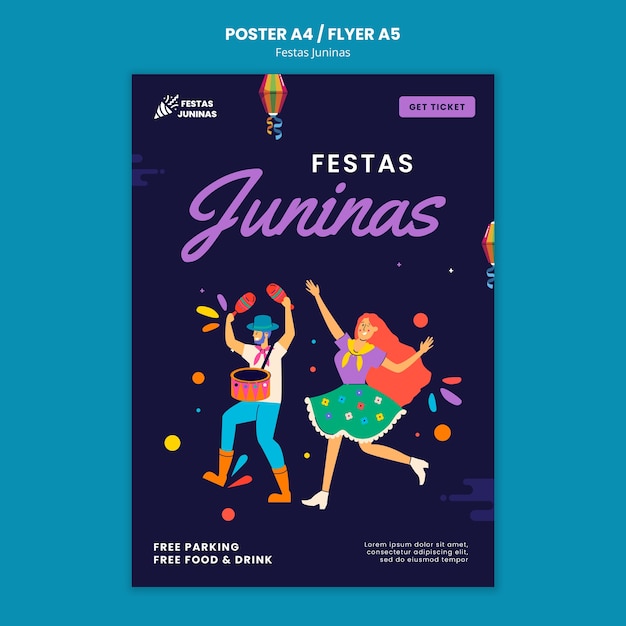 Free PSD vertical poster template for brazilian festas juninas celebration