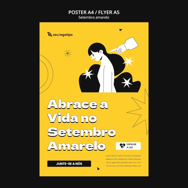 Free PSD vertical poster template for brazilian suicide month prevention awareness campaign