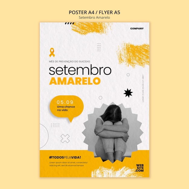 PSD gratuito modello di poster verticale per la campagna di sensibilizzazione sulla prevenzione del suicidio in brasile