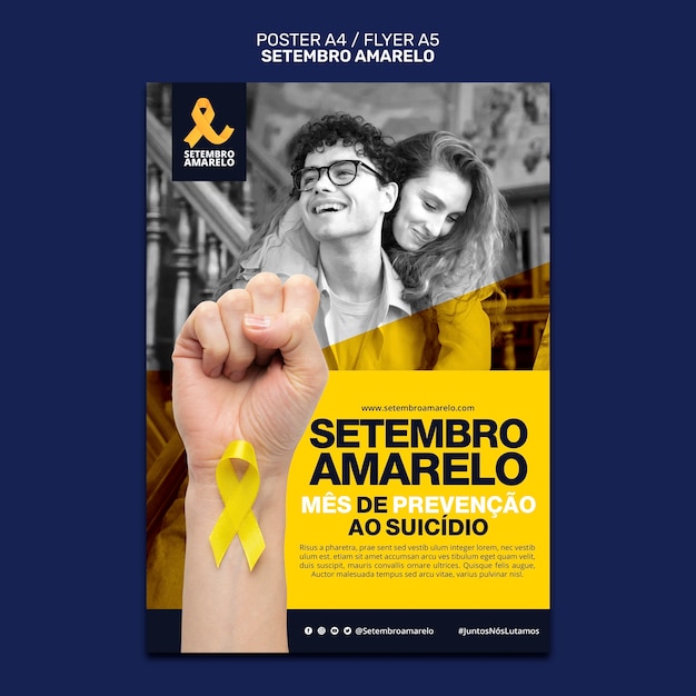 PSD gratuito modello di poster verticale per la consapevolezza del mese di prevenzione del suicidio brasiliano