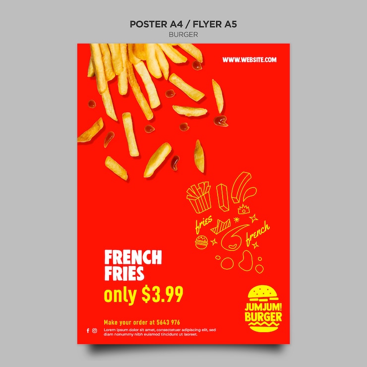 Free PSD vertical poster template for burger restaurant
