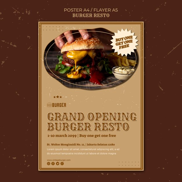 Vertical poster template for burger restaurant