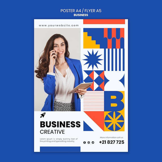 PSD gratuito modello di poster verticale per affari con donna elegante