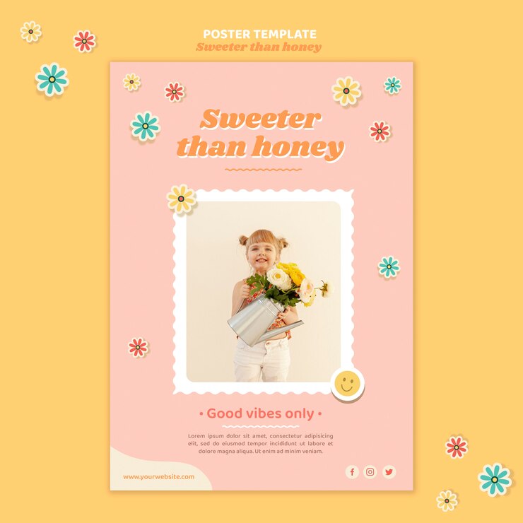 Free PSD vertical poster template for children with flowers