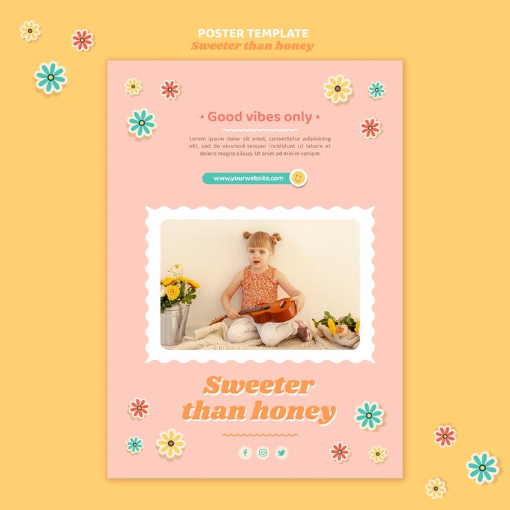Free PSD vertical poster template for children with flowers