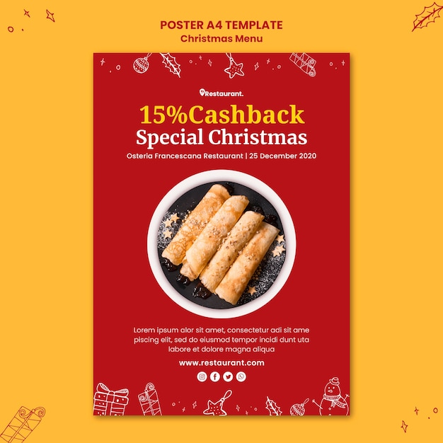 Free PSD vertical poster template for christmas food restaurant