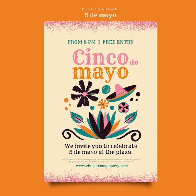 Modello di poster verticale per la celebrazione del cinco de mayo