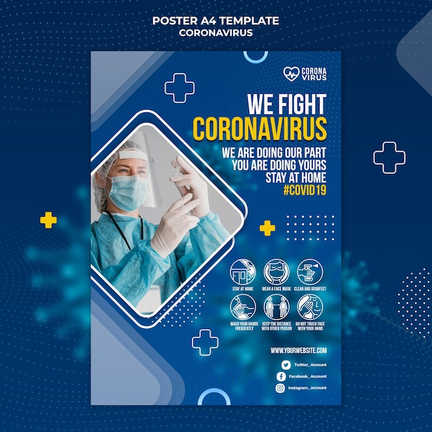 PSD gratuito modello di poster verticale per la consapevolezza del coronavirus