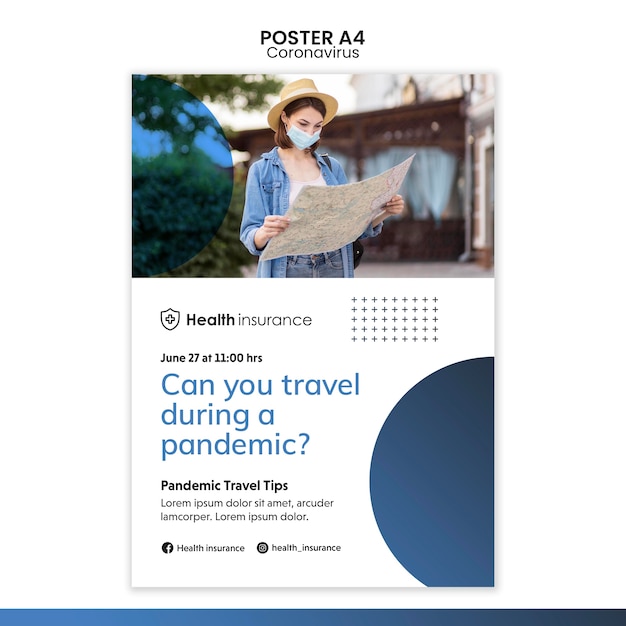 Free PSD vertical poster template for coronavirus pandemic with medical mask