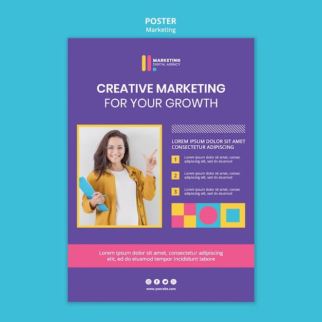 Вертикальный шаблон плаката для креативного маркетингового агентства