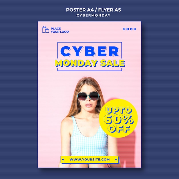 Free PSD vertical poster template for cyber monday shopping