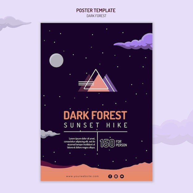Free PSD vertical poster template for dark forest hiking