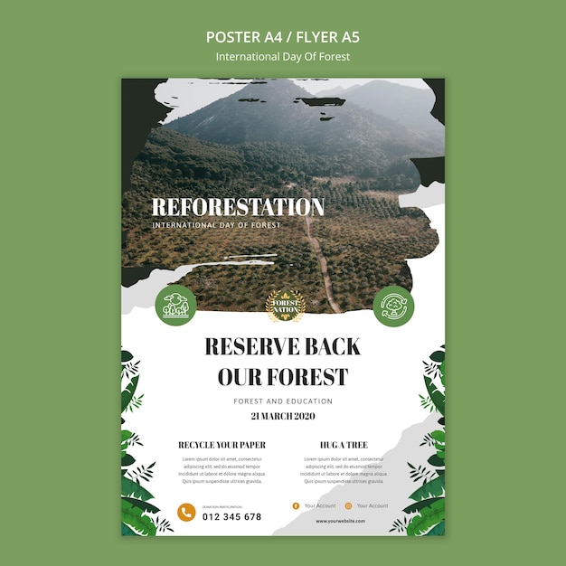 PSD gratuito modello di poster verticale per il giorno della foresta con la natura