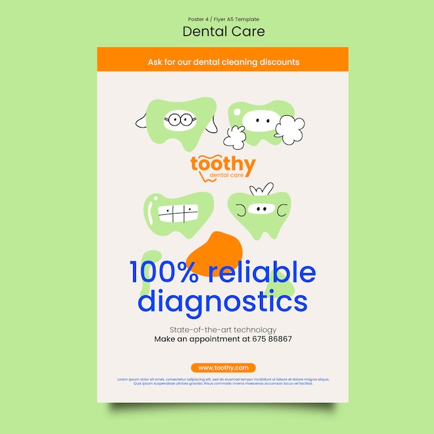 PSD gratuito modello di poster verticale per cure dentistiche e salute