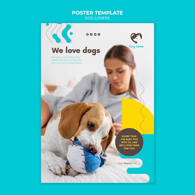 PSD gratuito modello di poster verticale per amanti dei cani con proprietaria