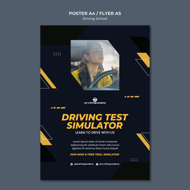 Vertical poster template for driving school with female driver