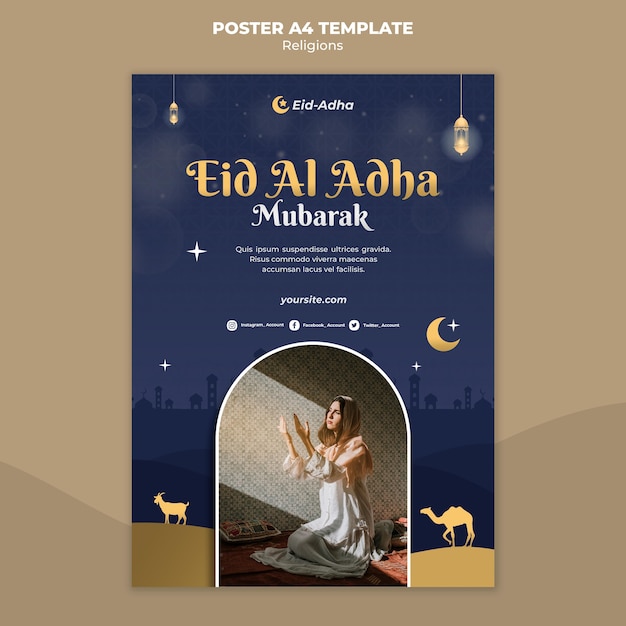 Вертикальный шаблон плаката для празднования ид аль адха