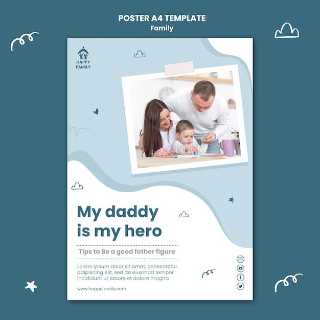 Vertical poster template for family with parents and newborn – Free PSD Download