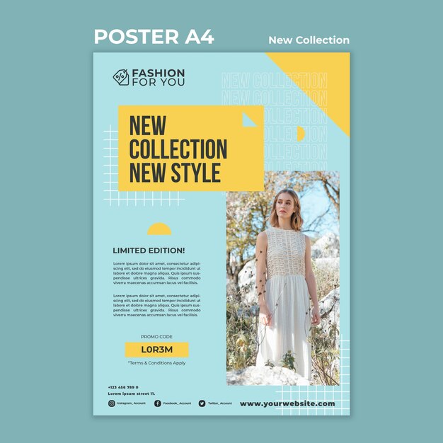 vertical poster template for fashion collection with woman in nature