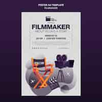 PSD gratuito modello di poster verticale per corsi di filmmaker con attrezzatura