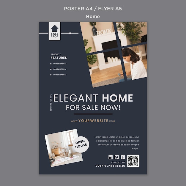 Free PSD vertical poster template for finding the perfect home