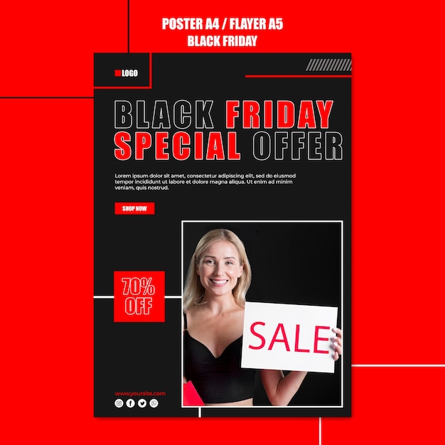 Бесплатный PSD Вертикальный шаблон плаката для шоппинга в черную пятницу