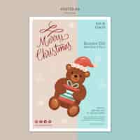 無料PSD クマとクリスマスの縦のポスターテンプレート