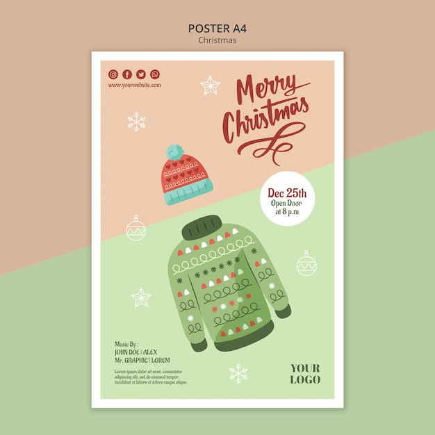 無料PSD セーターとクリスマスの縦のポスターテンプレート