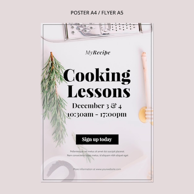 Бесплатный PSD Вертикальный шаблон плаката для уроков кулинарии