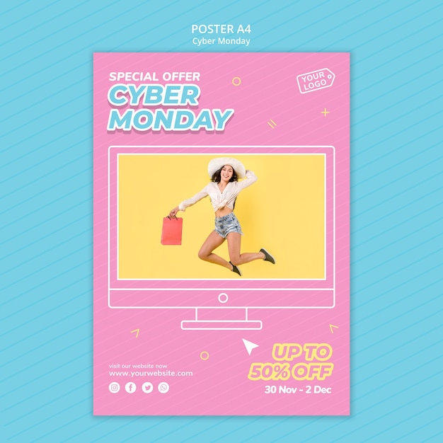 Бесплатный PSD Вертикальный шаблон плаката для шоппинга в кибер-понедельник