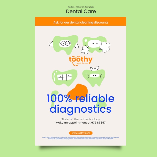 Бесплатный PSD Вертикальный шаблон плаката для стоматологической помощи и здоровья
