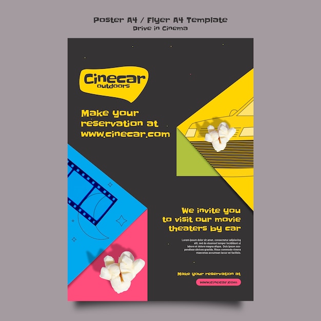 무료 PSD 드라이브인 영화관 체험을 위한 세로형 포스터 템플릿
