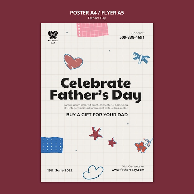 Бесплатный PSD Шаблон вертикального плаката для празднования дня отца