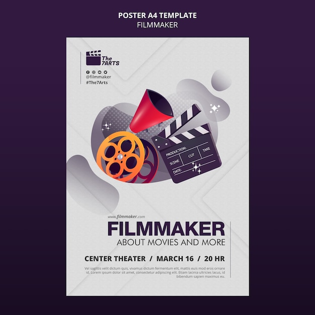 Бесплатный PSD Шаблон вертикального плаката для курсов режиссеров с оборудованием