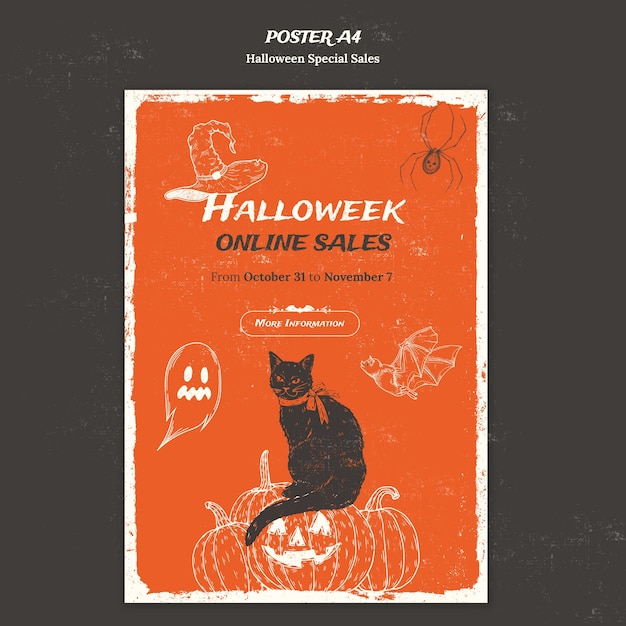 Бесплатный PSD Вертикальный шаблон плаката для хэллоуина