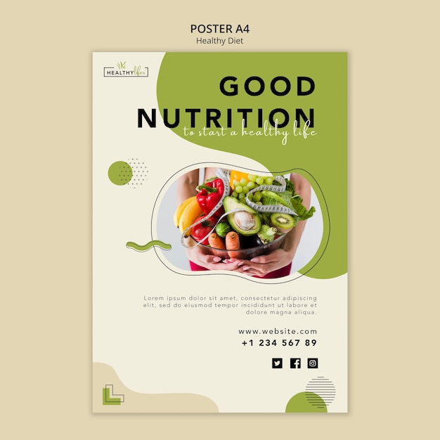 Бесплатный PSD Вертикальный шаблон плаката для здорового питания