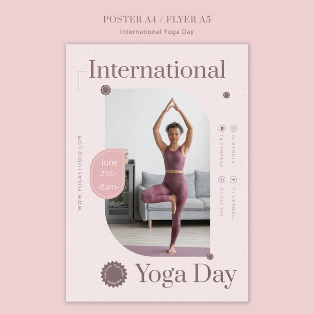 Бесплатный PSD Шаблон вертикального плаката для празднования международного дня йоги
