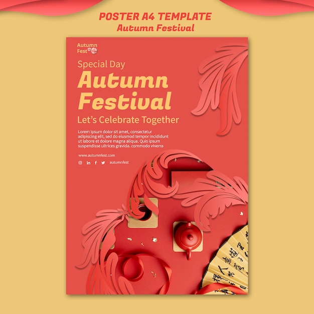 Бесплатный PSD Вертикальный шаблон плаката для празднования фестиваля середины осени