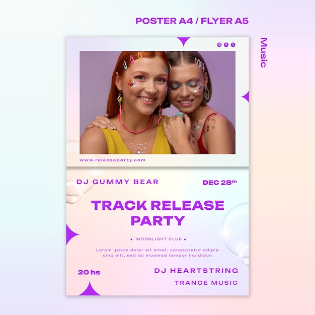 Бесплатный PSD Шаблон вертикального плаката для вечеринки по выпуску музыкального трека