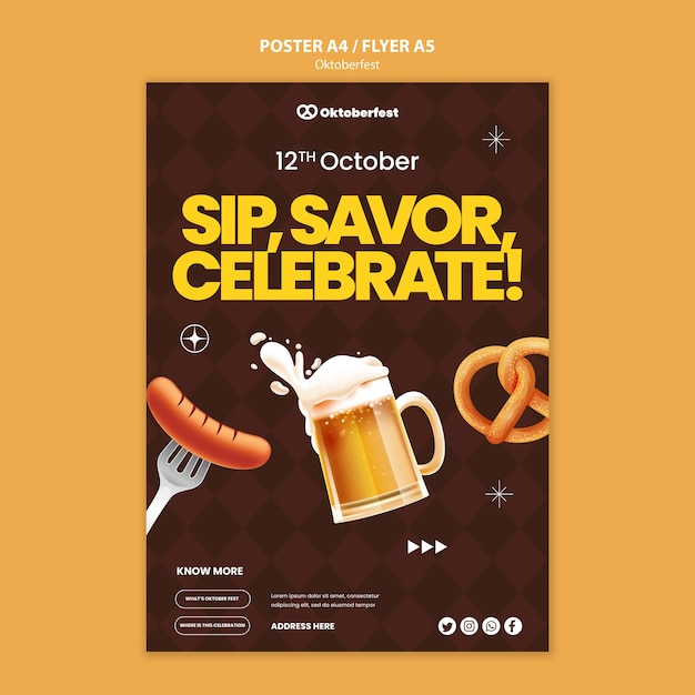 무료 PSD 옥토버 페스트 맥주 축제 축하 세로 포스터 템플릿