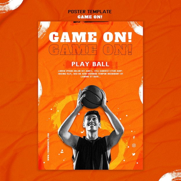 Бесплатный PSD Вертикальный шаблон плаката для игры в баскетбол