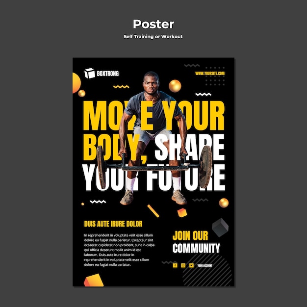 Бесплатный PSD Вертикальный шаблон плаката для самообучения и тренировок