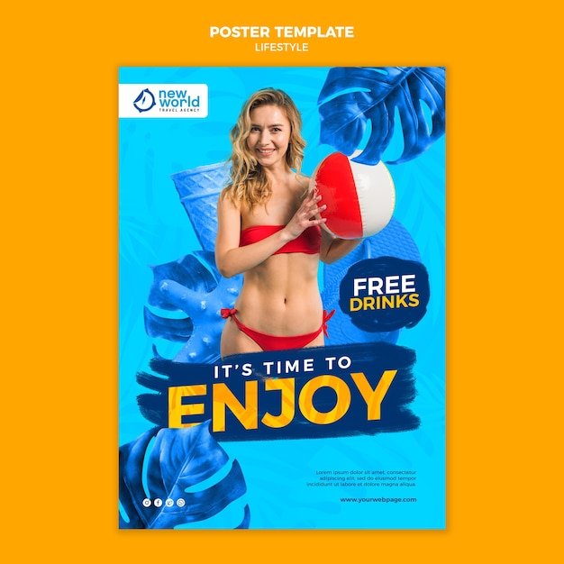 Бесплатный PSD Вертикальный шаблон плаката для летнего пляжного отдыха