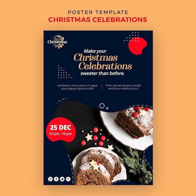 Бесплатный PSD Вертикальный шаблон плаката для традиционных рождественских десертов