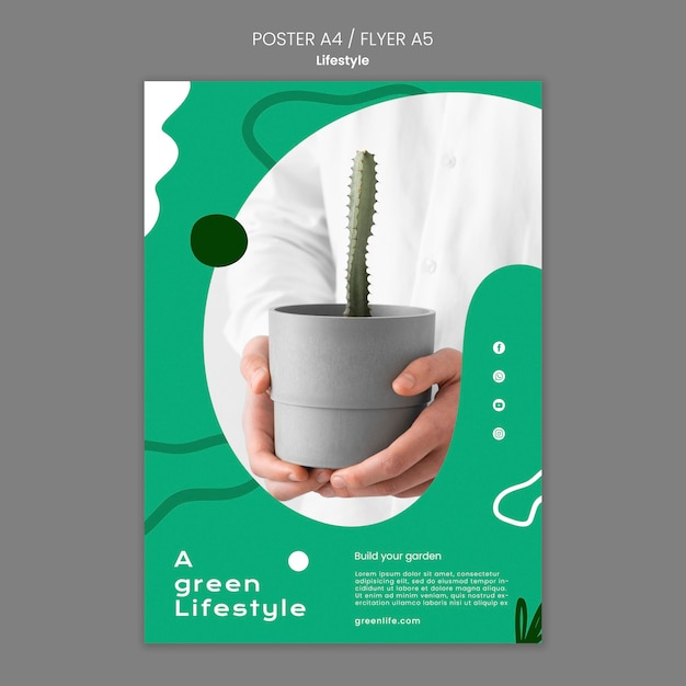 식물을 가진 녹색 생활을위한 수직 포스터 템플릿