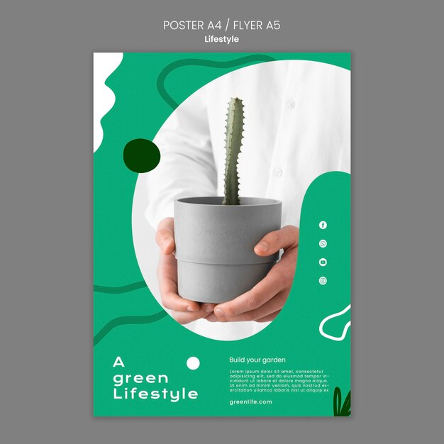 Vertical poster template for green lifestyle with plant