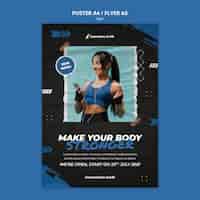 Free PSD vertical poster template for gym with female athlete